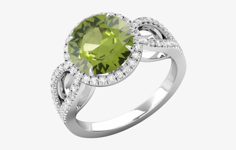 A Stunning Rare Pakistan Peridot And Diamond Halo Ring - Peridot And Diamond Ring, transparent png #1374138