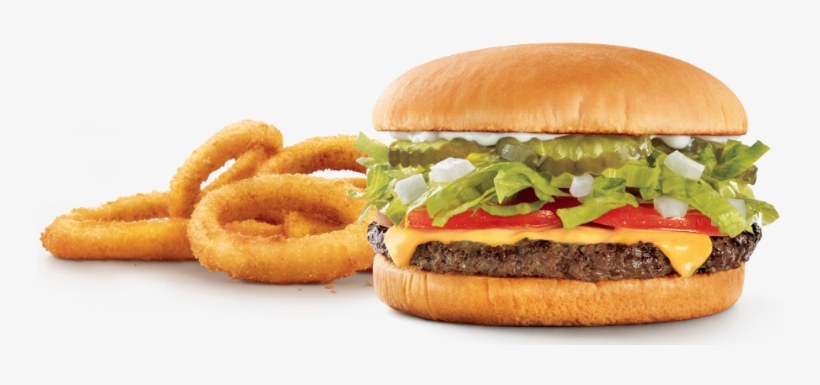 Sonic Drive In - Cheeseburger And Onion Rings, transparent png #1374194