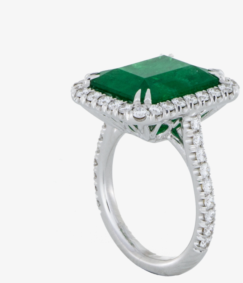Emerald Diamond Halo Ring White Gold Sbg Los Angeles - Emerald Ring Png, transparent png #1374315