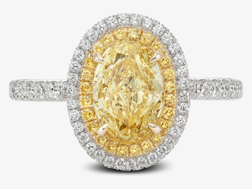 Ring Lumière Yellow Diamond Halo Oval White Diamonds - Double Halo Light Yellow Oval Diamond Ring, transparent png #1374535