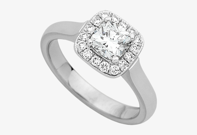 White Gold Halo Design Cushion Cut Diamond Ring C844 - Stone Ring Design Png, transparent png #1374818
