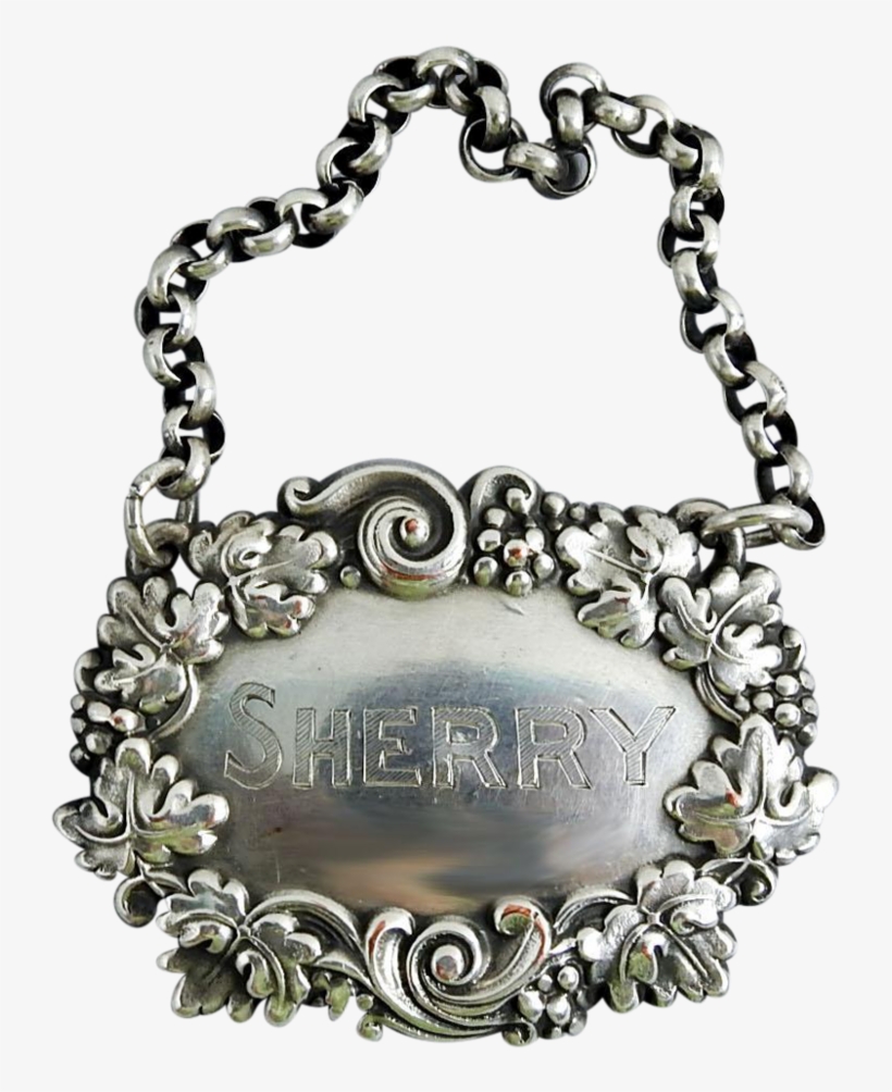 Silver Plate Sherry Vintage Hanging Liquor Tag - Chain, transparent png #1387046