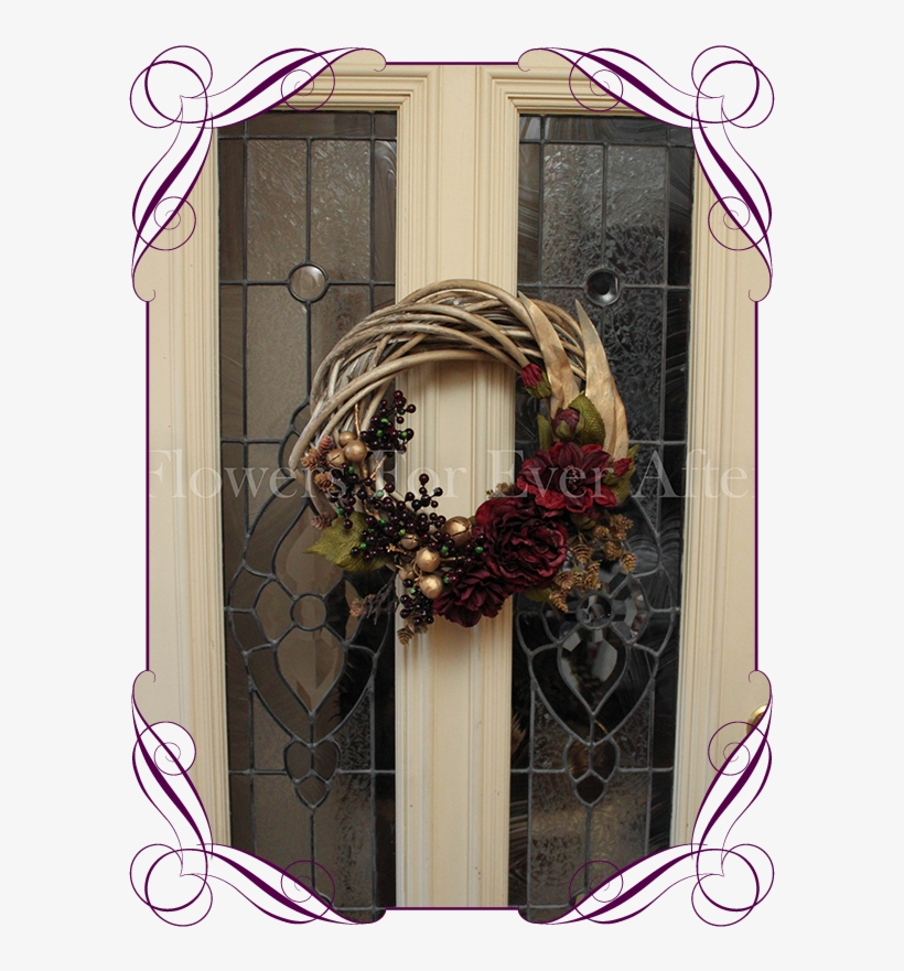Small Burgundy And Gold Christmas Door Wreath / Hanger - Flowers For Ever After, transparent png #1389312