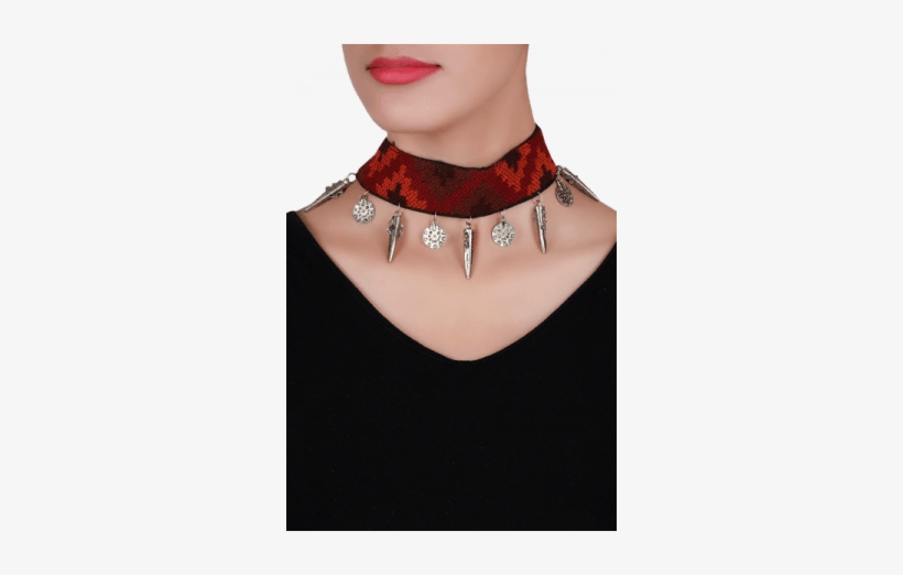 Red Kullu Patti Choker Necklace - Necklace, transparent png #1390001