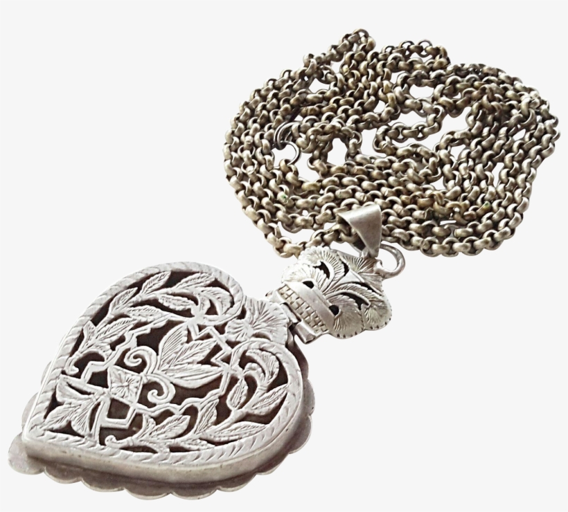 Vintage Yemen Silver Heart Shaped Pendant With Old - Pendant, transparent png #1395752