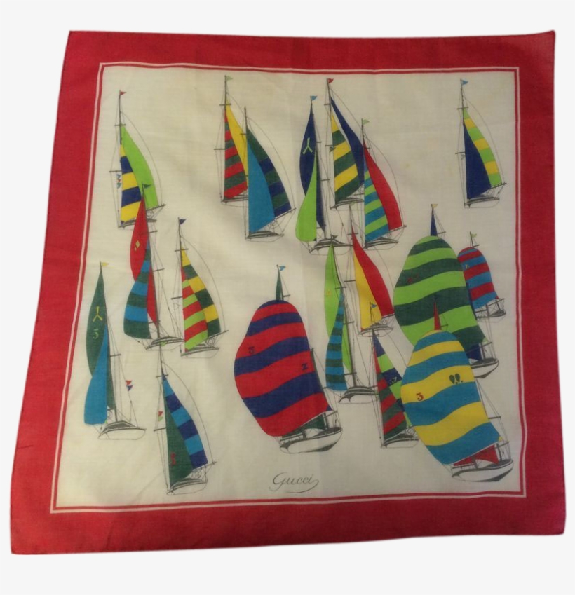 Vintage Gucci Cotton Sailboats Regatta Scarf From Basingers - Sailboat, transparent png #1397736