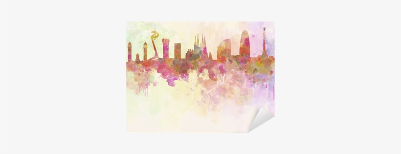Barcelona Skyline In Watercolour Background Sticker - Barcelona Paint Splash, transparent png #1398463