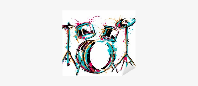 Drum Kit With Splashes In Watercolor Style - Colorful Drums, transparent png #144996