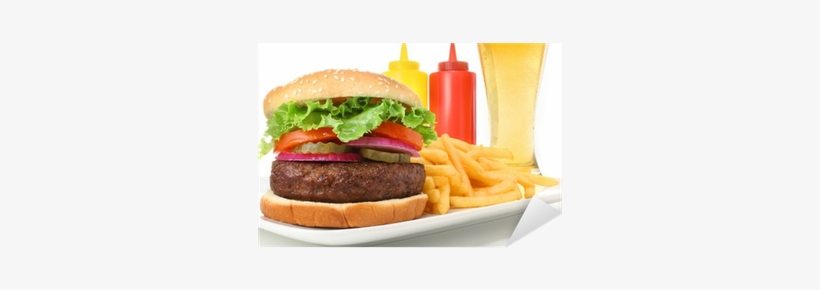 Hamburger Meal With French Fries And Cold Beer Sticker - Hamburger Meal, transparent png #147034