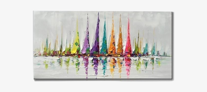 The Colorific Edge - Art Hand Painted Large Canvas Wall Art Colorful Sailboat, transparent png #147239