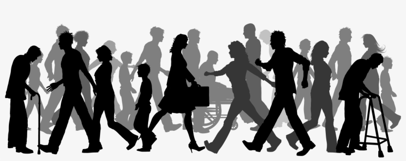 Crowd Walking Png Black And White Download - Crowd Of People Silhouette, transparent png #147628