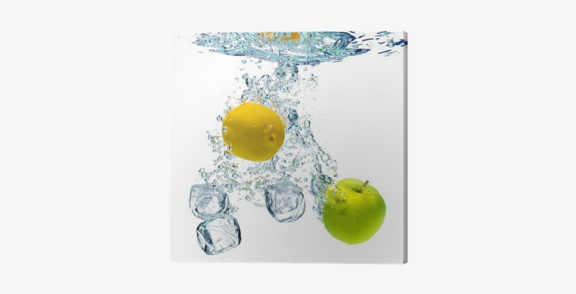 Ice Cubes, Lemon And Apple Are Dropped Into Water Canvas - Скинали Фрукты, transparent png #148230