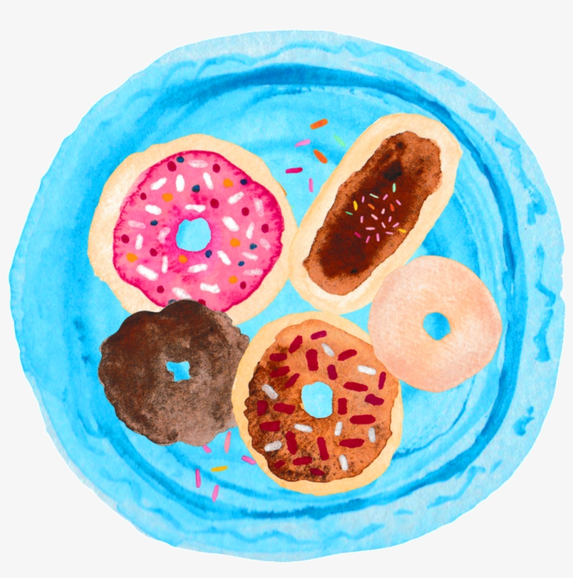Este Gráficos É Dessert Bread Plate Hand Painted Watercolor - Quadro A3 Donut Worry, transparent png #149431