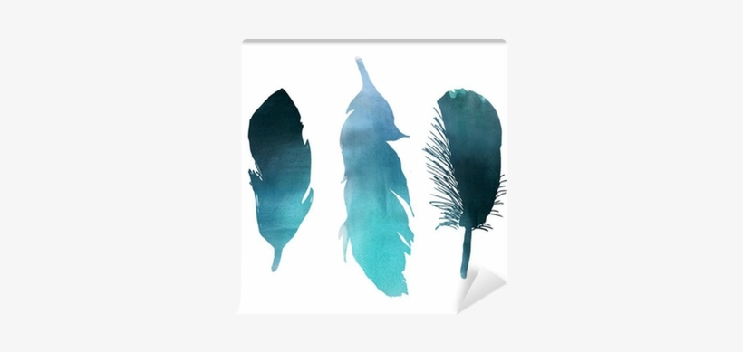 Blue Turquoise Watercolor Bird Feather Wall Mural • - Gallery Direct 'lavender Feathers' Framed Graphic Art, transparent png #149507