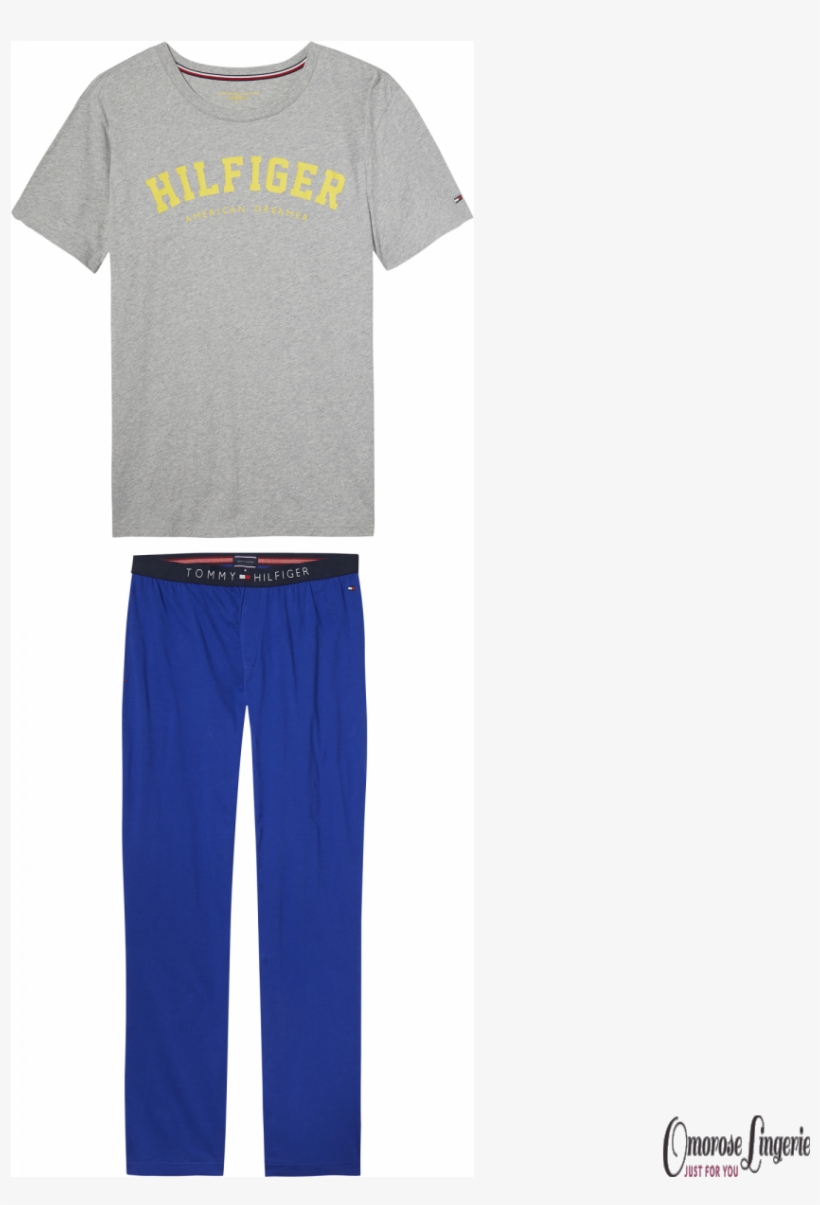Tommy Hilfiger Short Sleeve Logo Pyjama Set In Grey - Pajamas, transparent png #1404978