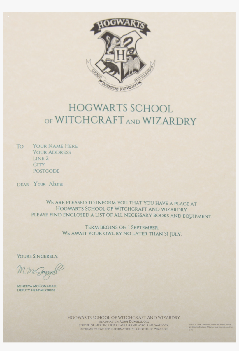 Personalised Hogwarts Acceptance Letter - Personalised Harry Potter Letter, transparent png #1407036