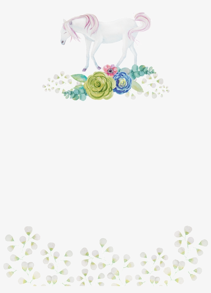 This Graphics Is Painted Flowers White Horse Pattern - Portable Network Graphics, transparent png #1407037