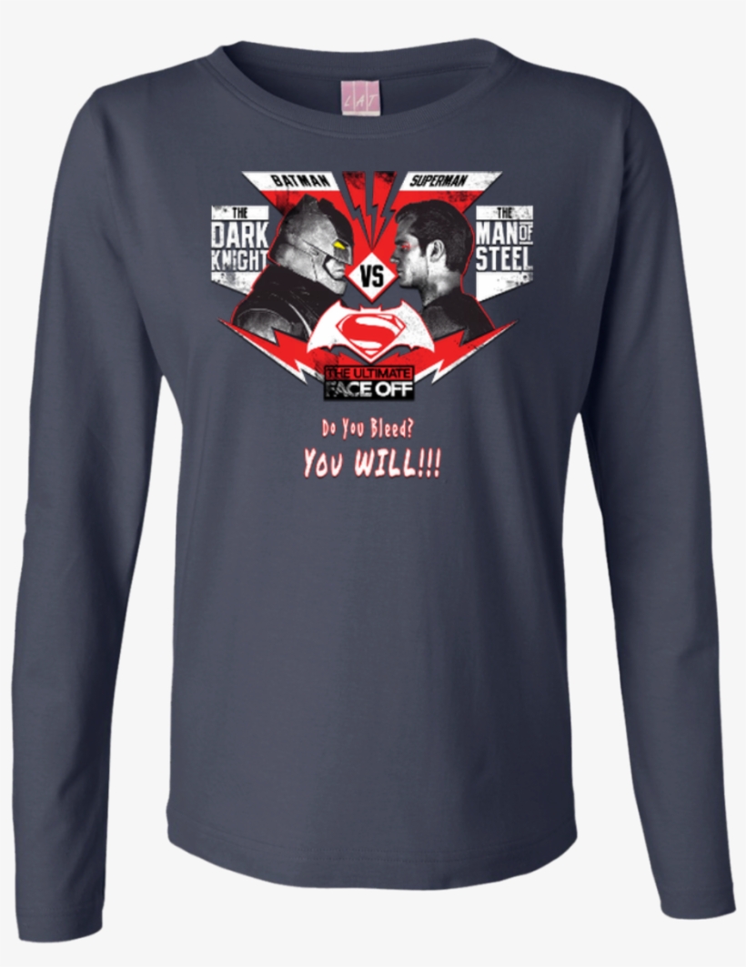Batman Vs Superman Dawn Of Justice Ladies Long Sleeve - Best Gift - Batman Vs Superman Hoodie/t-shirt/mug Black/navy/pink/white, transparent png #1410876
