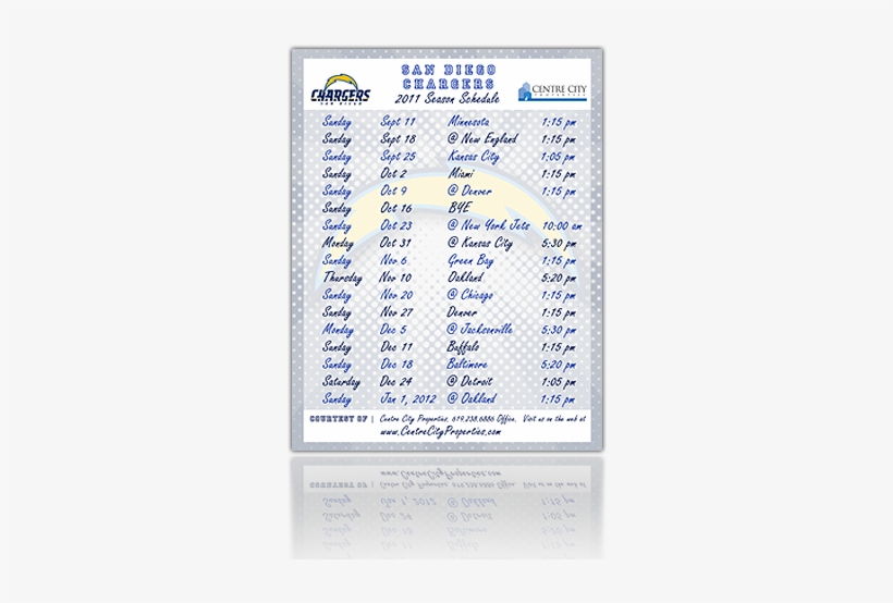 San Diego Chargers 2011 Schedule - San Diego Chargers, transparent png #1418657