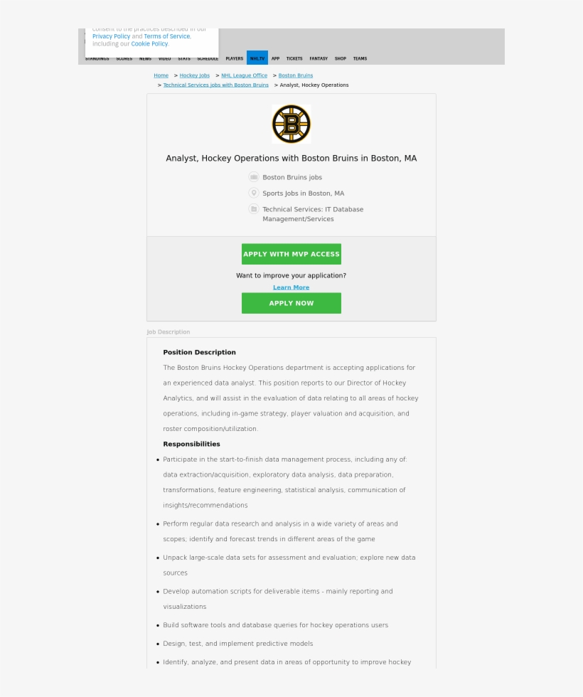 Position Description The Boston Bruins - Web Page, transparent png #1422201
