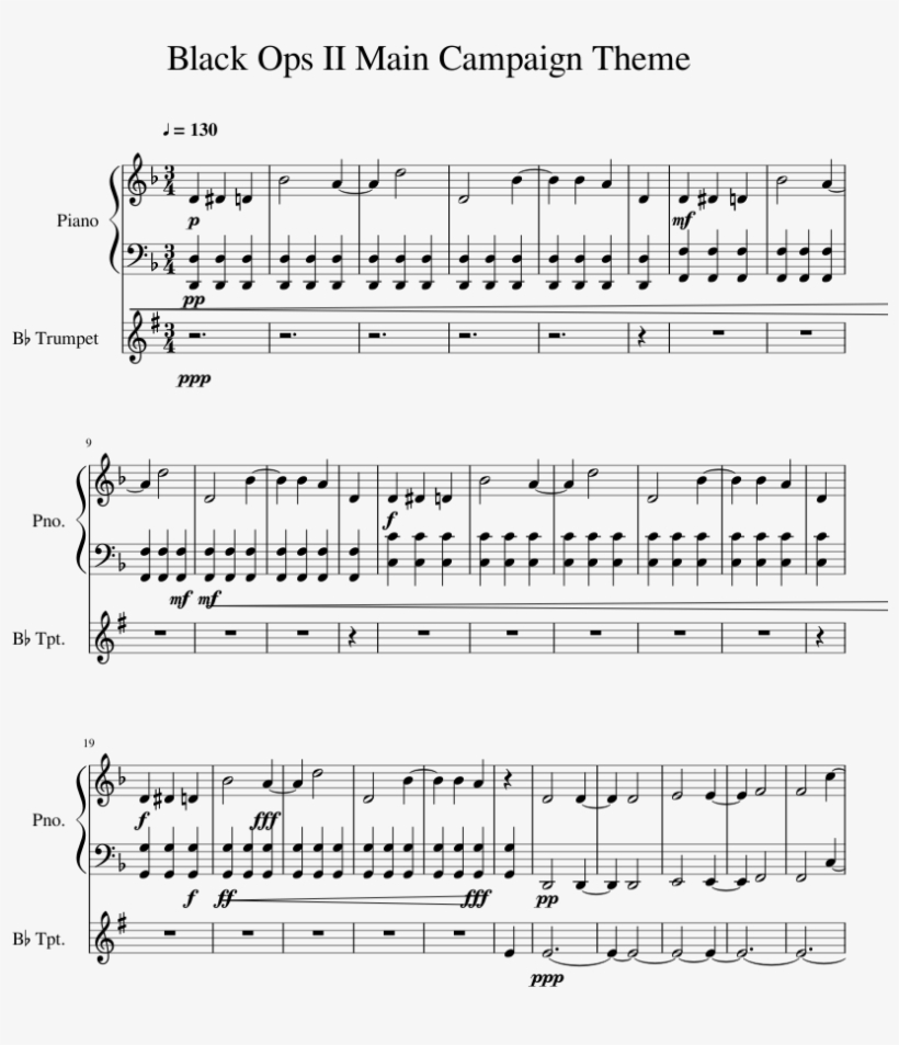 Black Ops Ii Main Campaign Theme Sheet Music 1 Of 3 - Black Ops Piano Sheet Music, transparent png #1423619