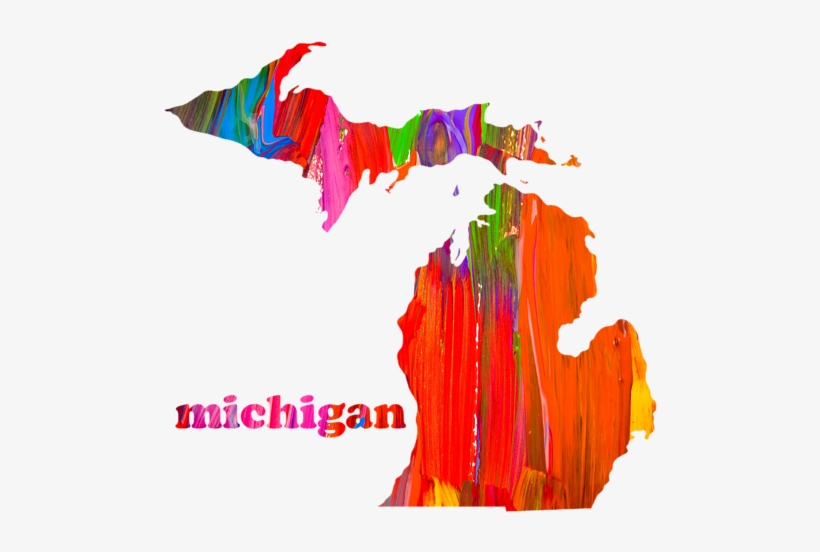 Bleed Area May Not Be Visible - Colorful Map Of Michigan, transparent png #1426310