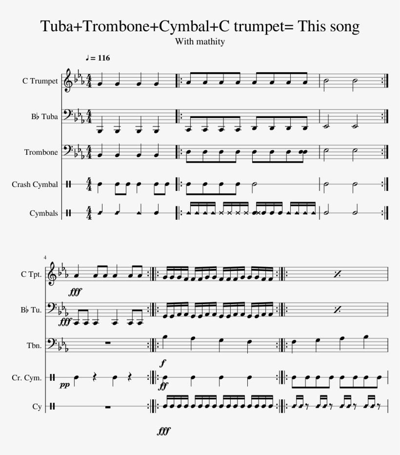 Tuba Trombone Cymbal C Trumpet= This Song Sheet Music - Sheet Music, transparent png #1426933