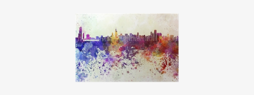 Chicago Skyline In Watercolor Background Poster • Pixers® - Chicago Skyline Watercolor Background, transparent png #1428115