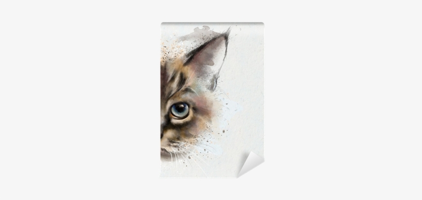 Watercolor Portrait Of A Cat, Half Quizzically At The - Face Cat, transparent png #1432996