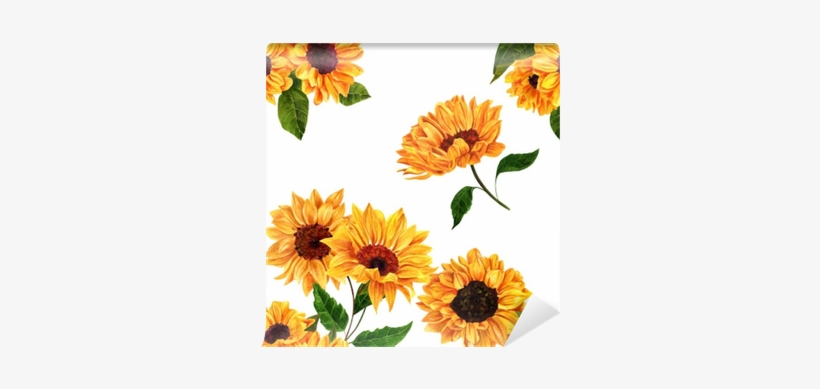 Seamless Pattern With Hand Drawn Watercolor Sunflowers - Bees Seeds Helianthus Moonshine And Evening Sun Mixture, transparent png #1440787