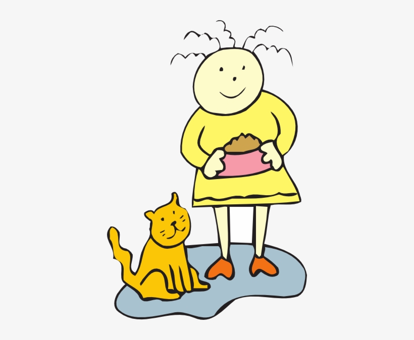 Girl Feeding Her Cat Clip Art At Clker Com Vector Clip - Feed Cat Clipart, transparent png #1443219