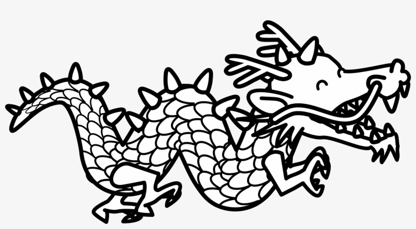 Dragon 2 Black White Line Art Coloring Book Colouring - Clip Art Dragon Black And White, transparent png #1443656