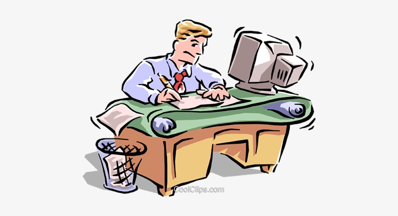 Office Royalty Free Vector Clip Art Illustration - Working Hard At Desk, transparent png #1446322