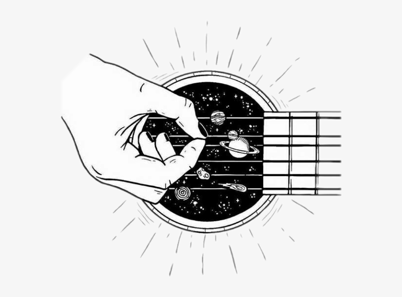 Guitar Galaxy Blackandwhite Tumblr Outline - Black And White Aesthetic Clipart, transparent png #1447096