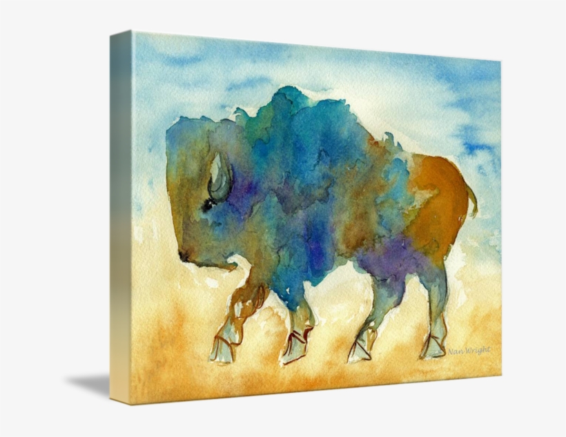 Roaming Buffalo By Nan Wright - Abstract Buffalo In Blue Rust And Yellow, transparent png #1458454