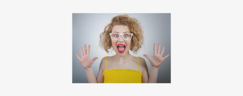 Happy Surprised Woman Screaming With Open Hands Poster - Girl, transparent png #1464918