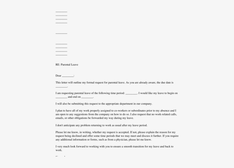 Letter Requesting Parental Leave - Unpaid Parental Leave Letter, transparent png #1468040
