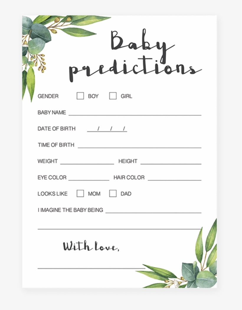 Watercolor Leaves Baby Predictions Game Printable By - Baby Shower Emoji Pictionary Free, transparent png #1470916