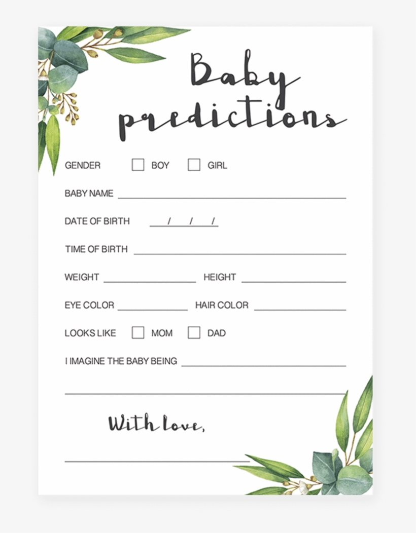Free Printable Baby Shower Prediction Cards Baby Shower Game Baby 