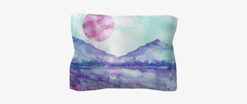Watercolor Mountain Landscape, Blue, Purple Mountains, - Watercolor Mountains, transparent png #1471032