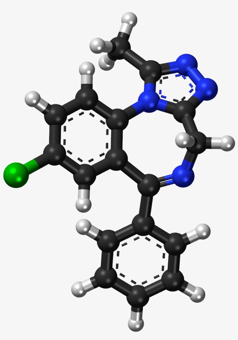 Alprazolam Ball And Stick Model - Amine Compounds (chemical Compounds), transparent png #1472942