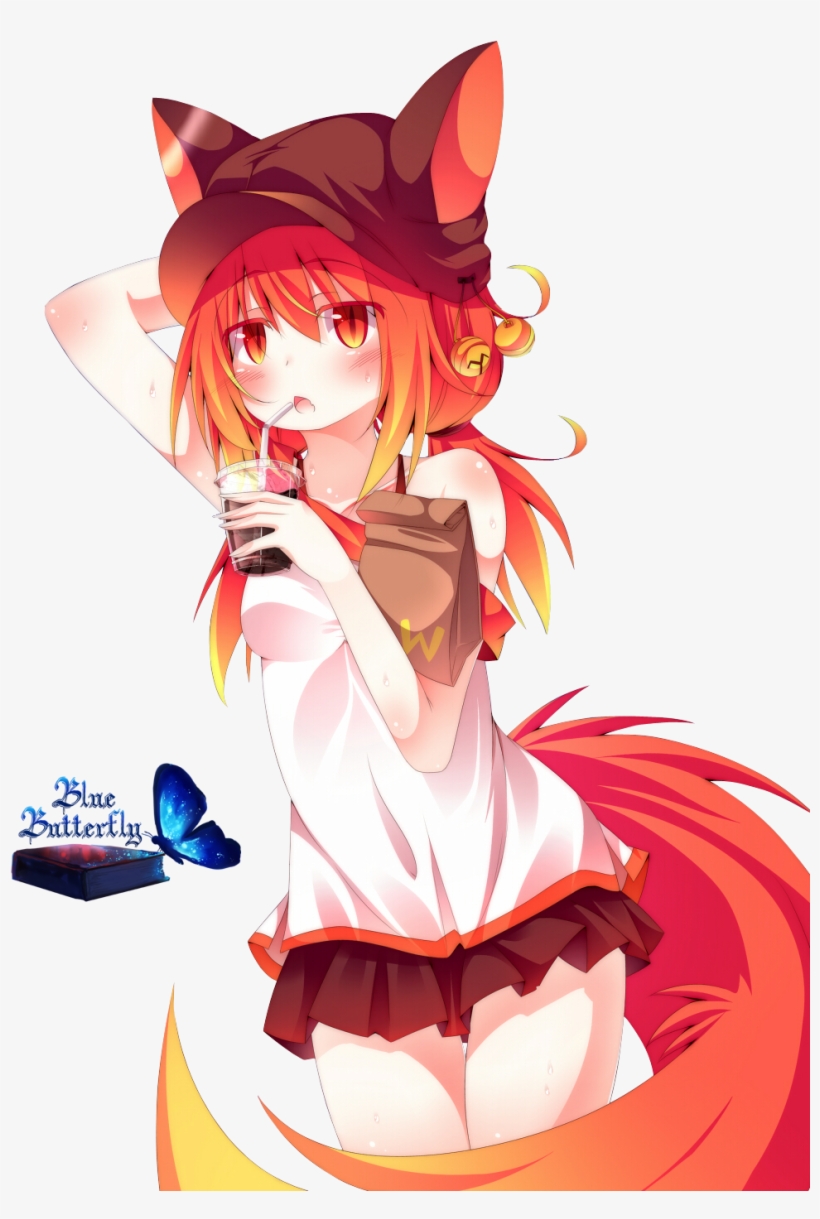 #8 Anime Fox Girl Render By Butterfly Blue B - Red Anime Fox Girl, transparent png #1473598