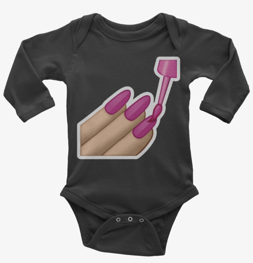 Emoji Baby Long Sleeve One Piece Nail Polish Just Black - Me And Grandpa Onesie, transparent png #1475463