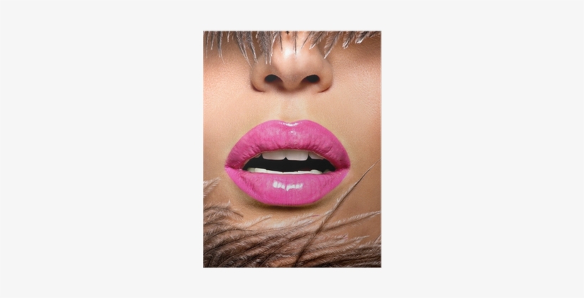 Closeup Beautiful Female Lips With Pink Lipstick Poster - Lip, transparent png #1477779