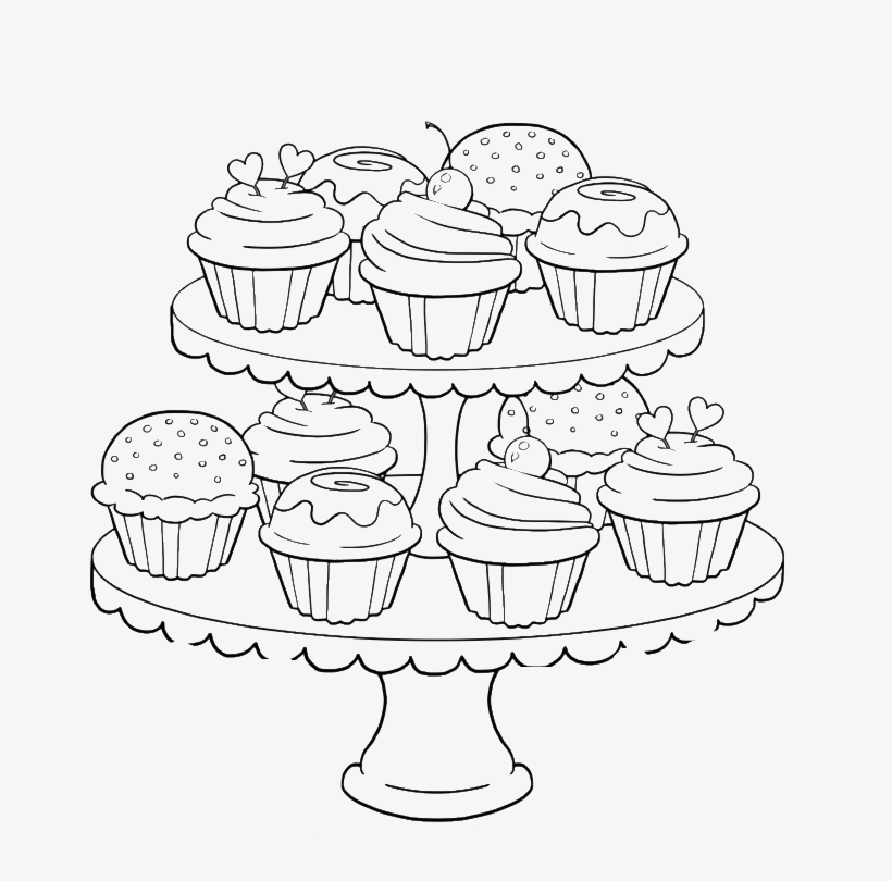 Cupcake Tower Coloring Pages For Adults - Coloring Pages For Adults Cupcakes, transparent png #1478425