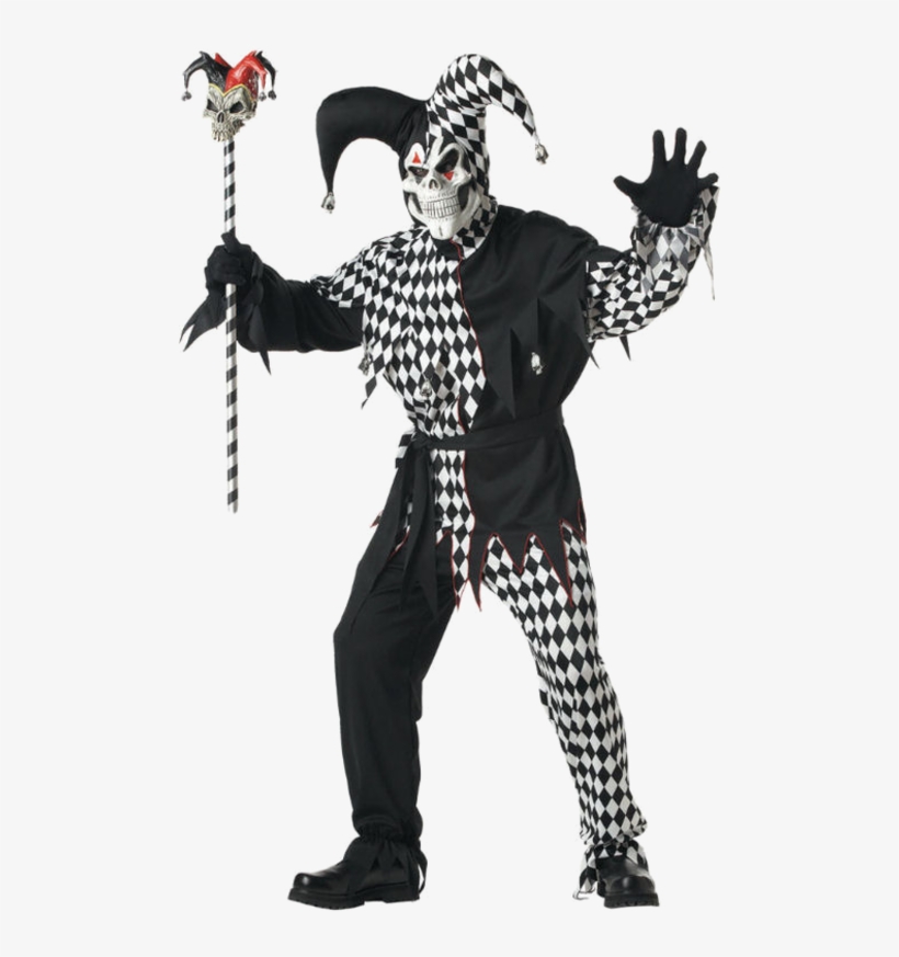 Adult Black And White Evil Jester Costume - Jester Halloween Costume, transparent png #1478706