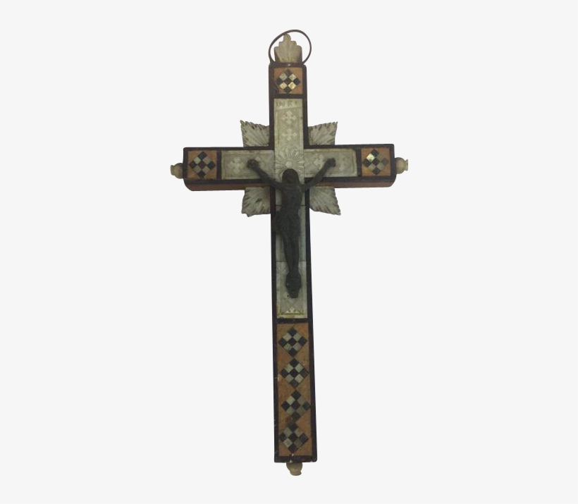 Wooden Cross Inlaid With Mother Of Pearl And Ebony - Wooden Cross With Barbed Wire, transparent png #1479047