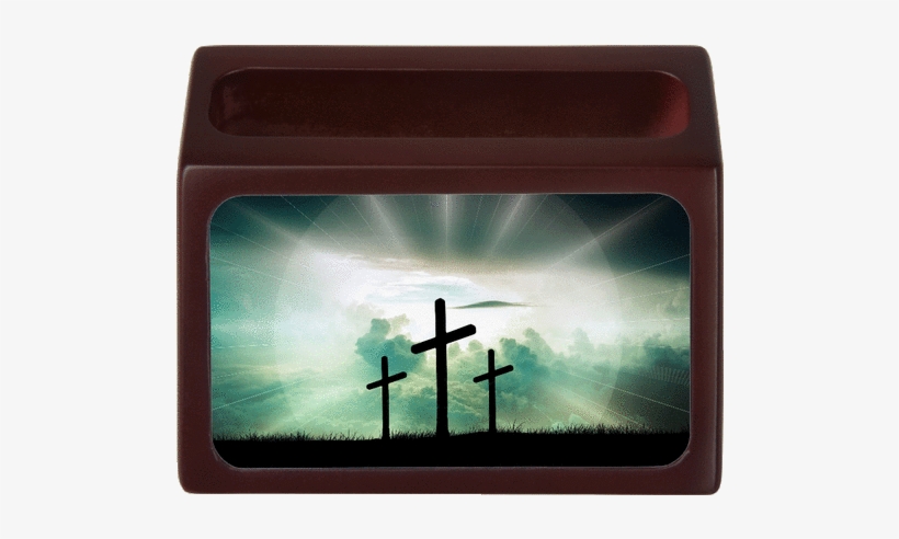 Business Card Holder Mahogany Wood 3 Crosses Design - Silver Plated 18" Chain And Pendant Necklace, transparent png #1482247