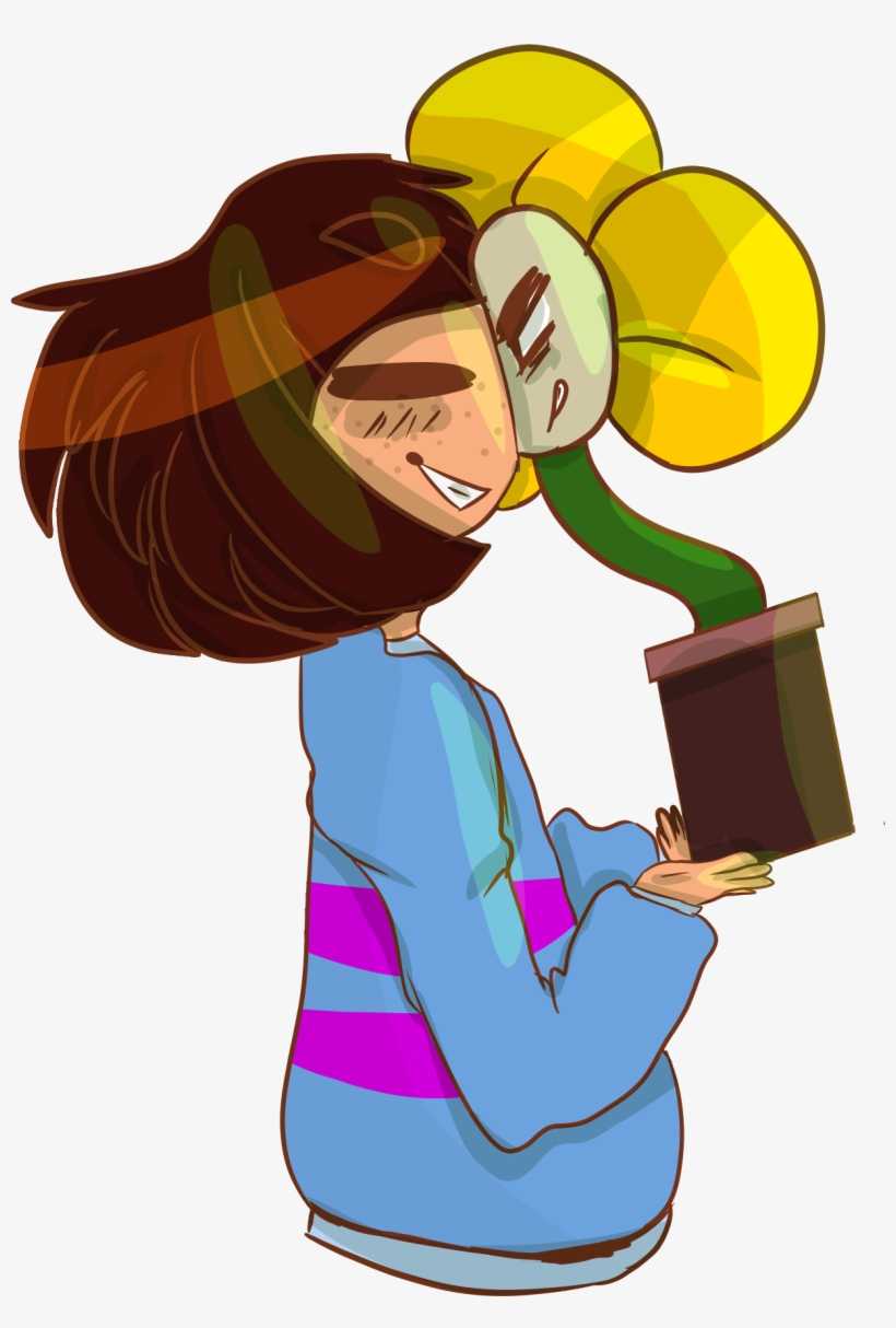 Frisk And Sata I Mean Flowey By Chillgoat-d9i9y8r - Frisk And Flowey Png, transparent png #1482787