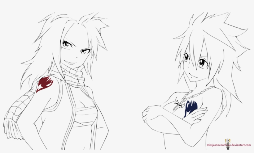 Natsu And Gray By Missjasonvoorhees On Deviantart Picture - Female Natsu Lineart, transparent png #1484007